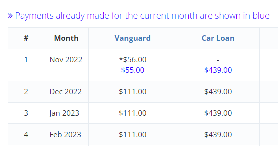 payment amount in blue